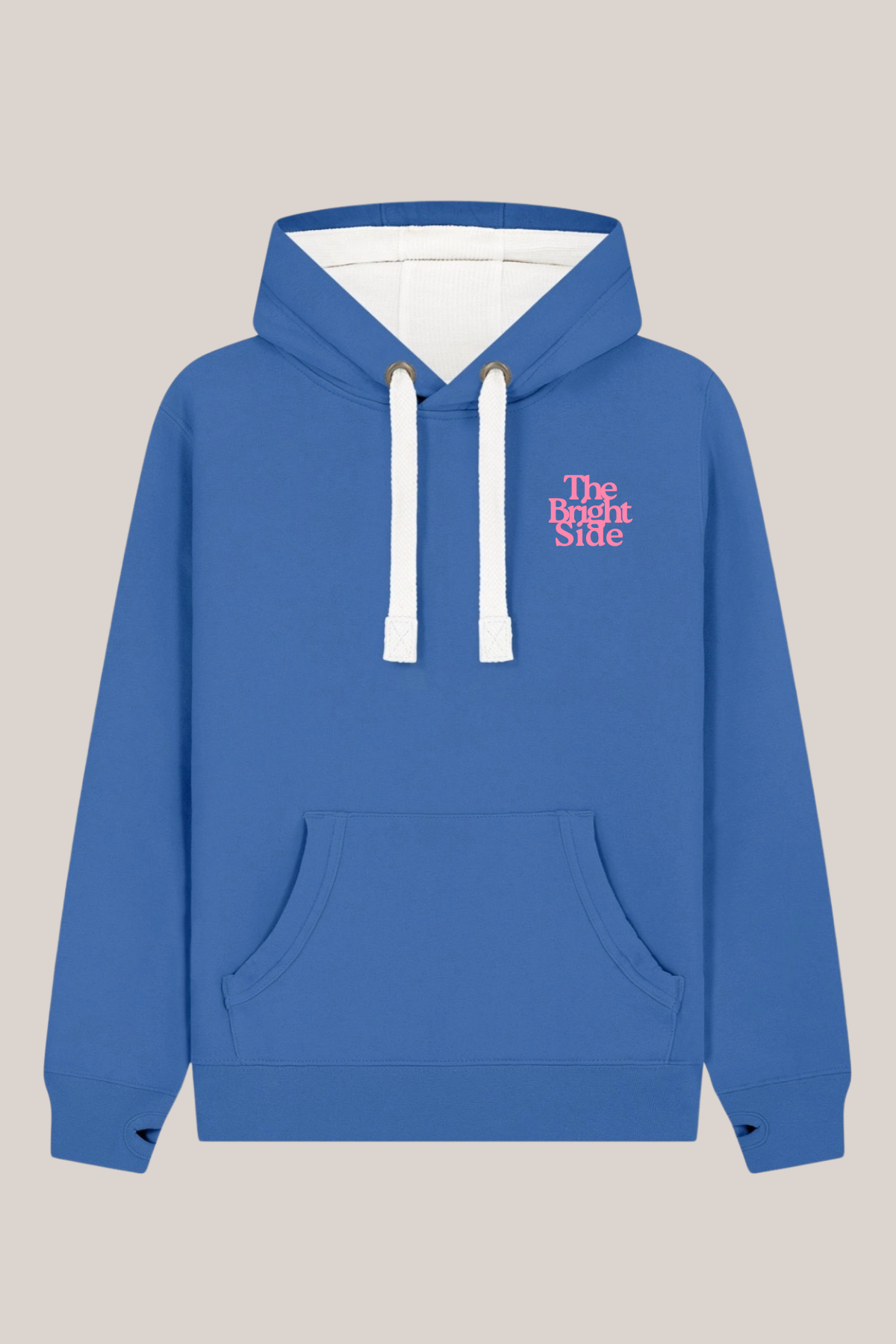 Bright blue Bright Side hoodie, alternate view