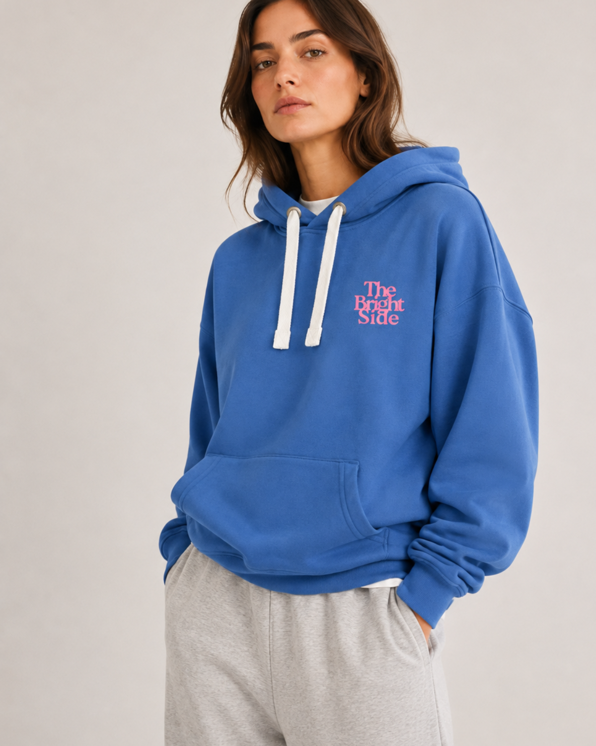 Bright blue Bright Side hoodie by Hari And The Gang, hand-printed unisex hoodie