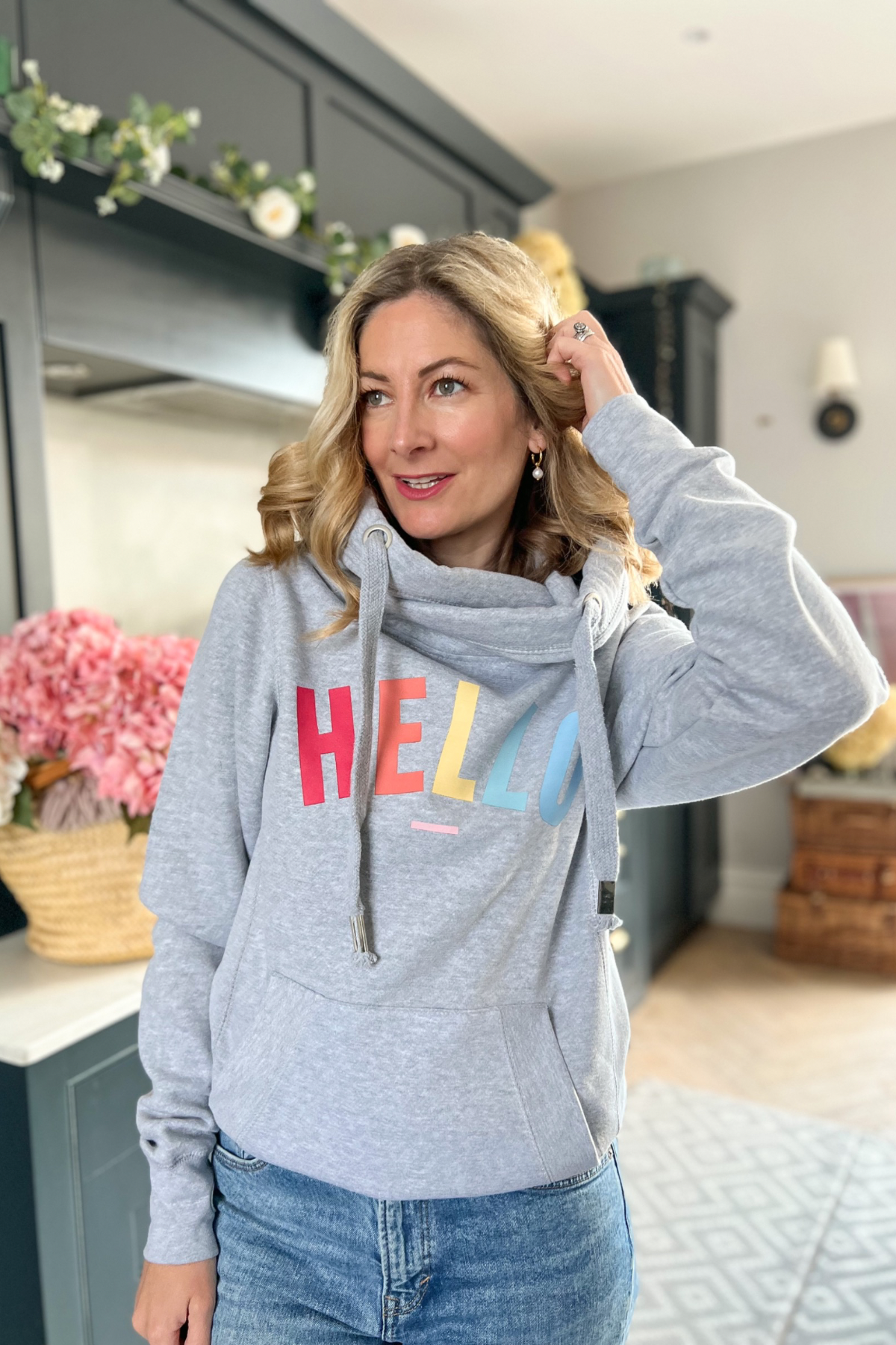 Hello cowl shop neck hoodie