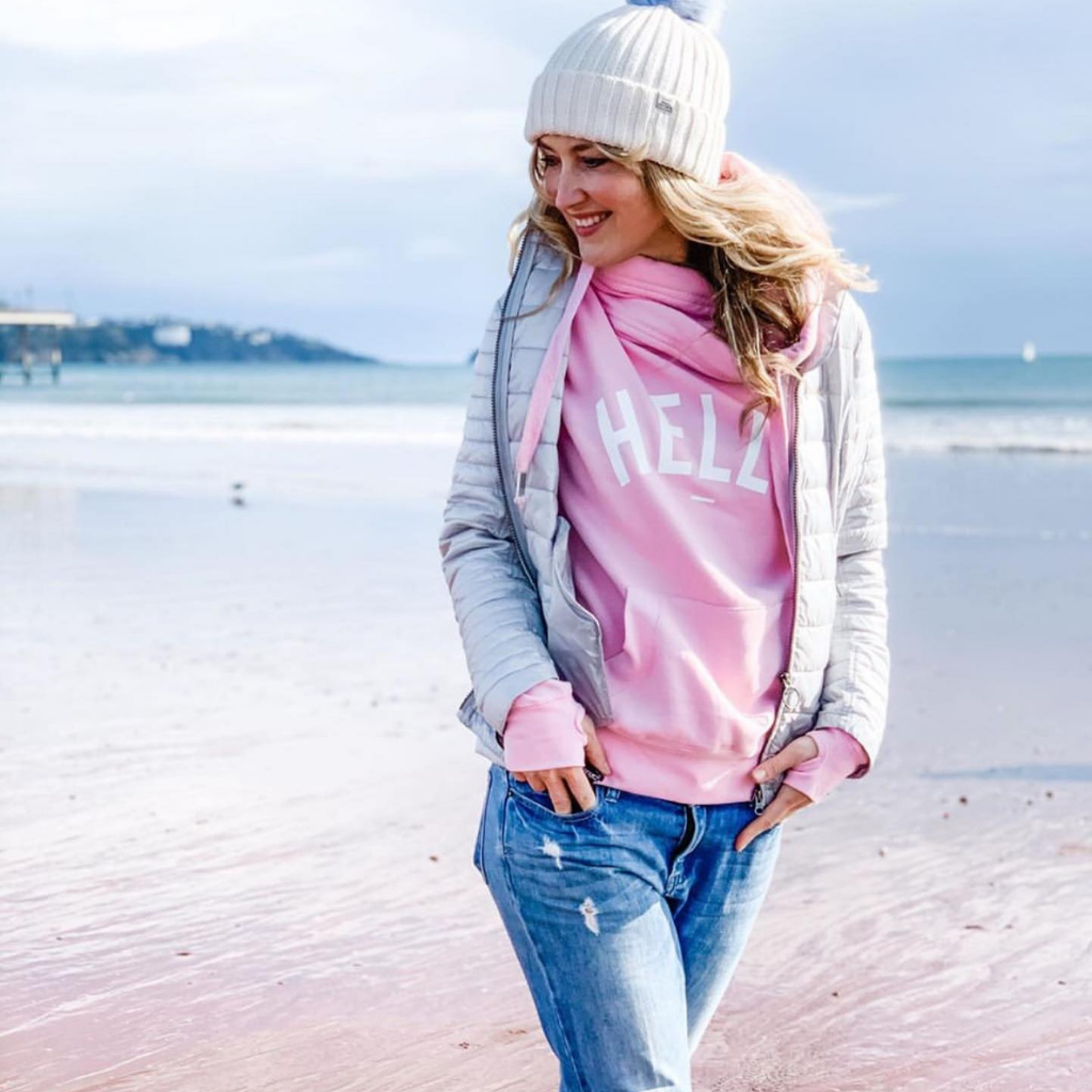 Pink Hello Cowl Neck Hoodie Hari And The Gang