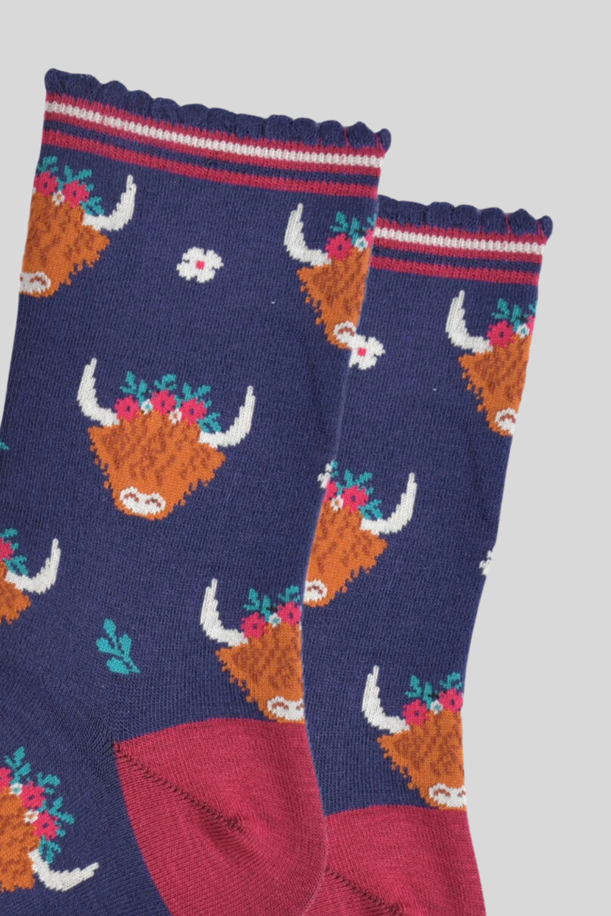 Navy Highland Cow Socks