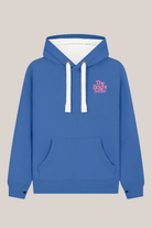 Bright blue Bright Side hoodie, alternate view