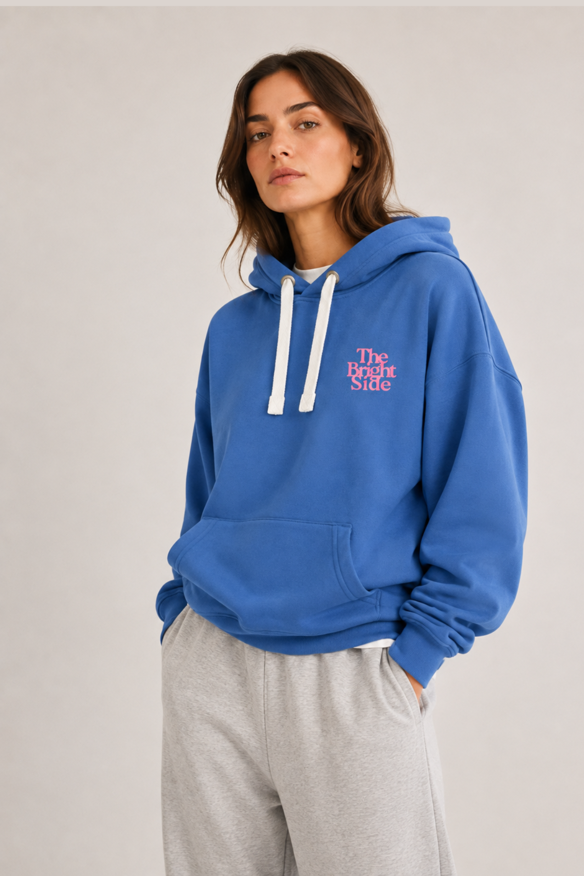 Bright blue Bright Side hoodie by Hari And The Gang, hand-printed unisex hoodie