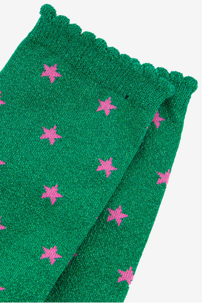 Green Star Print Glitter Socks