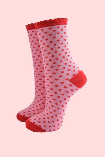 Glitter Pink/Red Polka Dot Socks