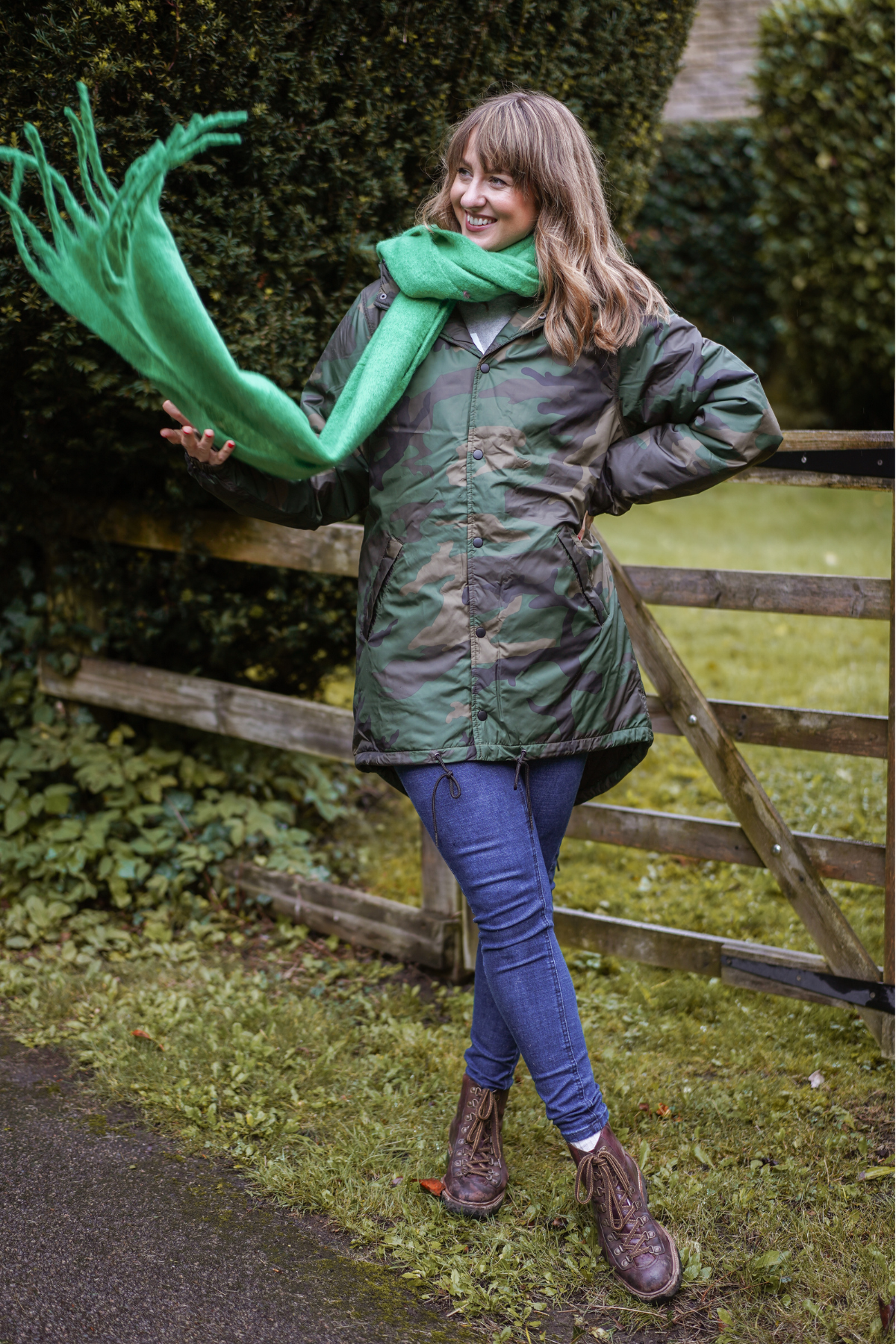 Fluffy Block Green Supersoft Scarf