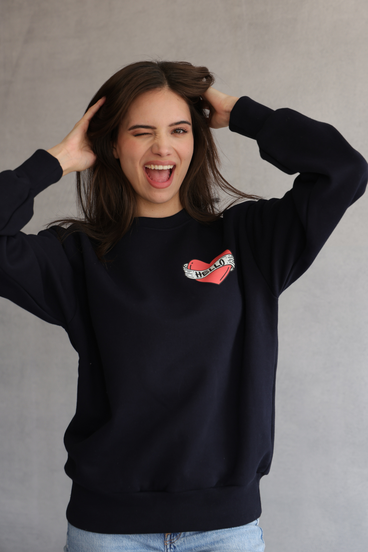 Hello Heart Navy Sweatshirt