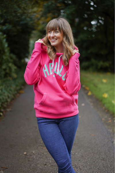 Luxe Bright Pink Hello Hoodie Hari And The Gang