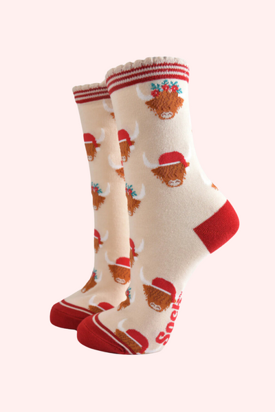 Cream Highland Christmas Socks