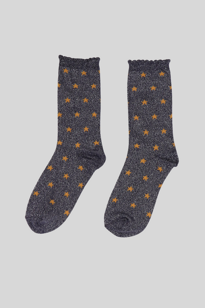 Sparkling Navy Gold Star Glitter Socks