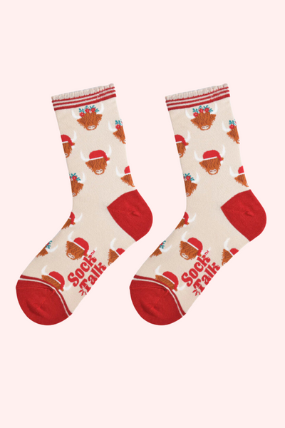 Cream Highland Christmas Socks