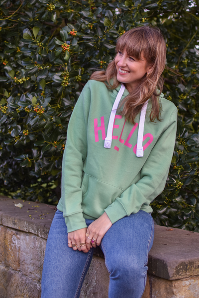 Luxe - Bright Pea Hello Hoodie