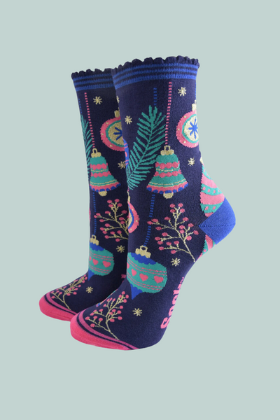 Navy Christmas Bauble Socks