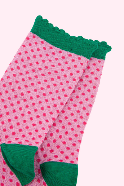 Glitter Pink Polka Dot Socks