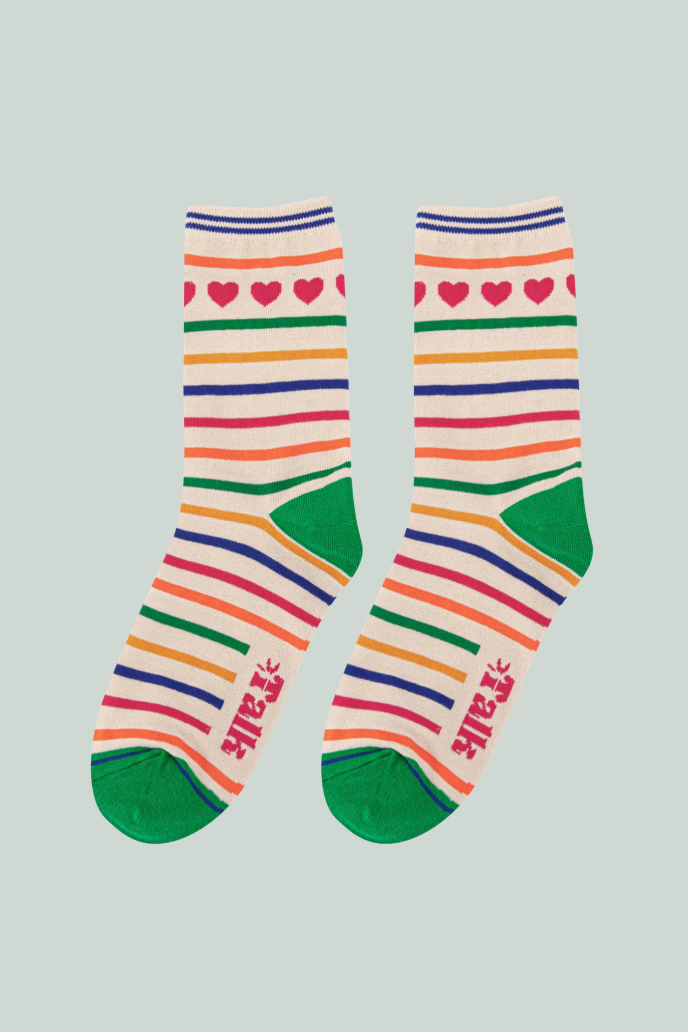 Heart and Stripe Print Bamboo Socks
