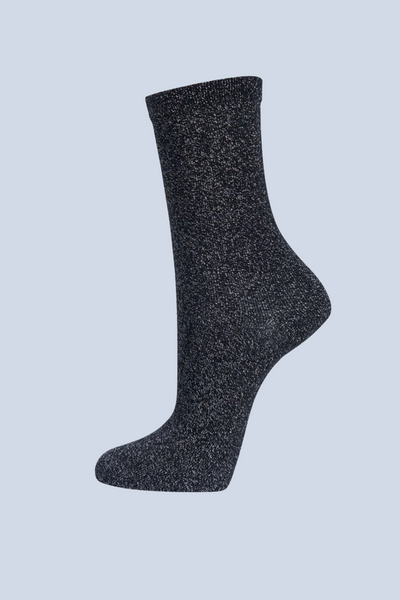 Black Glitter Socks Silver Sparkly Ankle Socks
