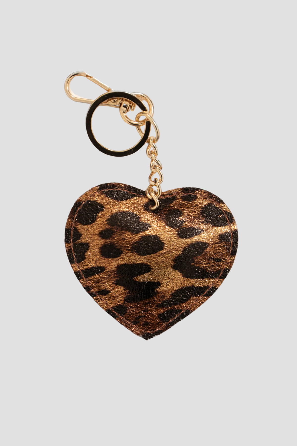 Metallic Leopard Heart Key Ring