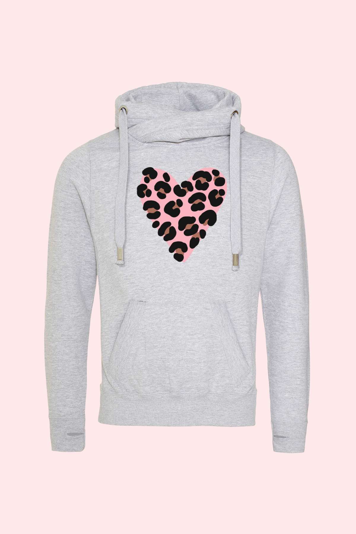 Outlet - Grey Leopard Heart Cowl Neck Hoodie