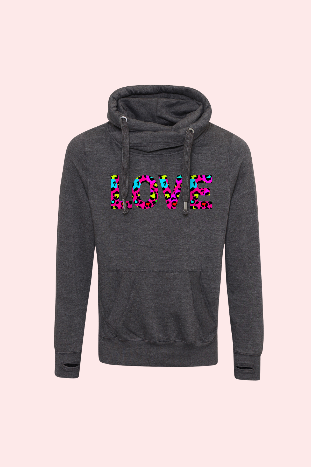 Outlet - Leopard Pink Love Cowl Neck Hoodie