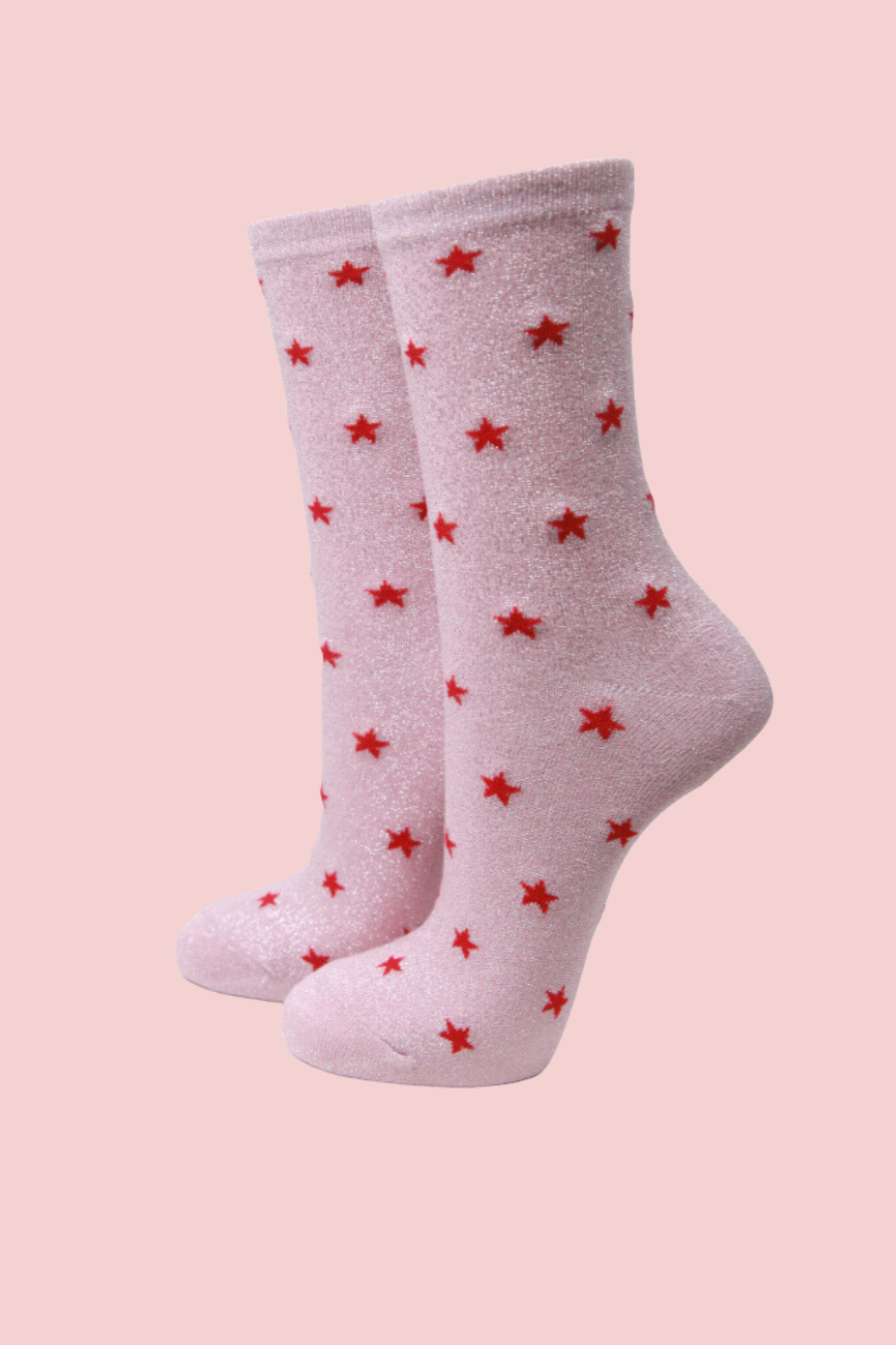 Sparkling Pink Glitter Red Star Socks