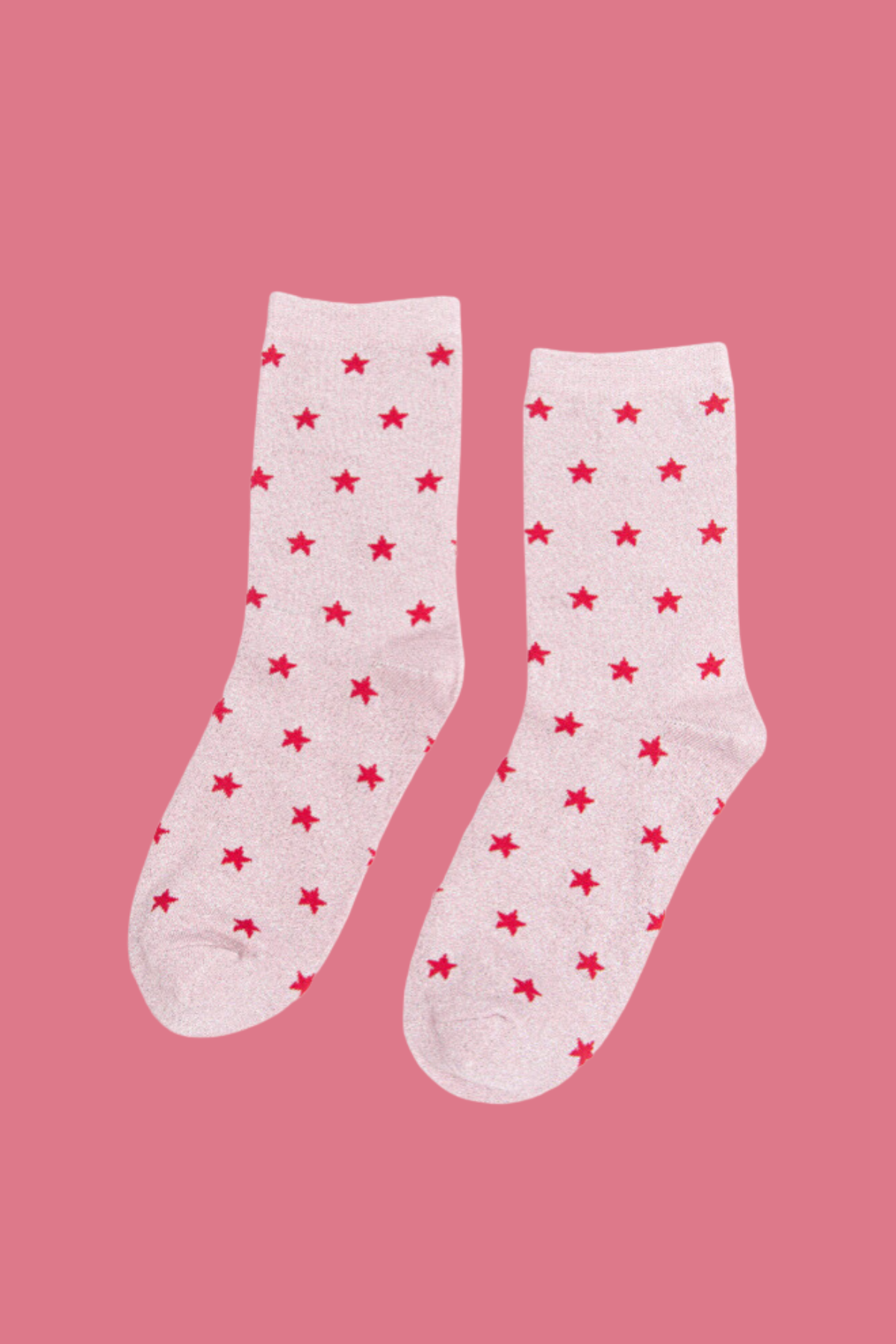 Sparkling Pink Glitter Red Star Socks