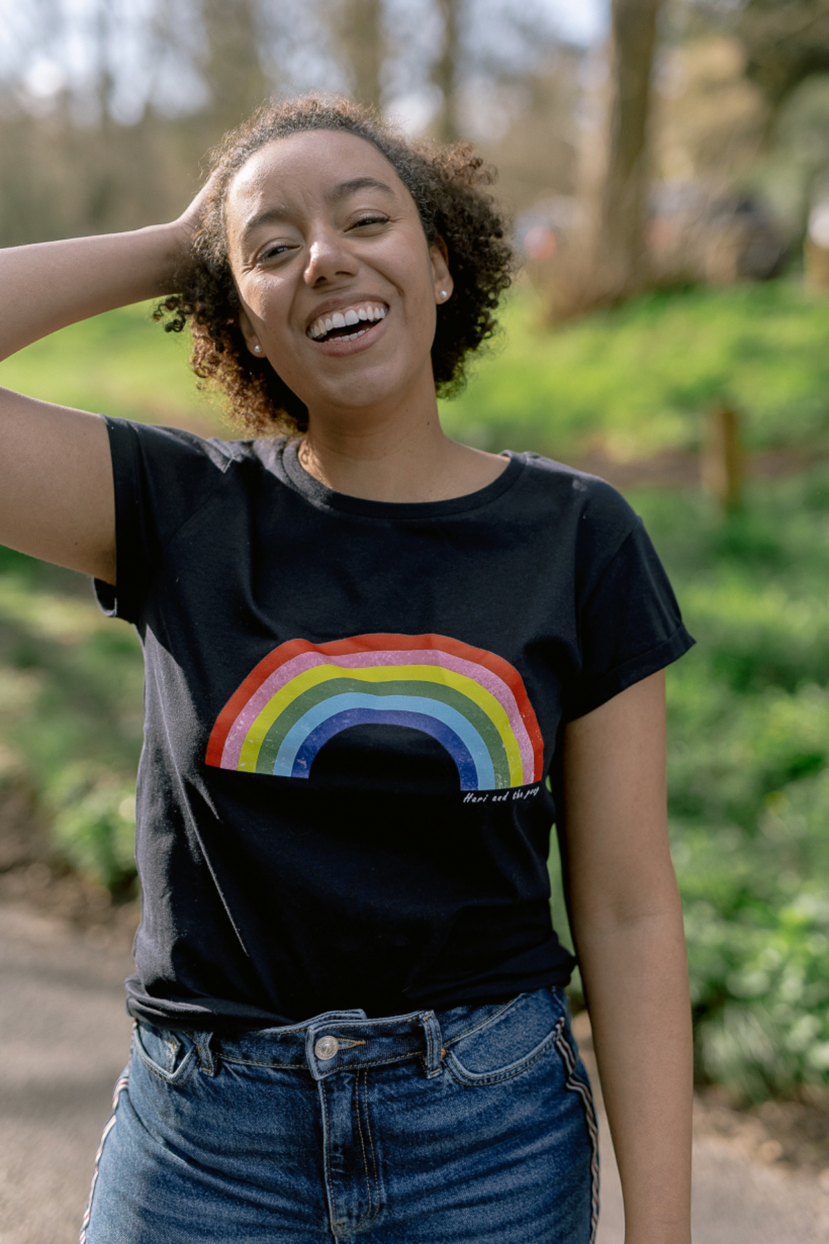Navy Organic Cotton Distressed Rainbow T-Shirt