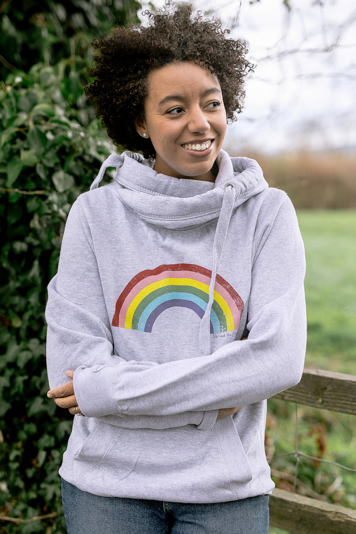 Grey Rainbow Cowl Neck Hoodie Hari And The Gang