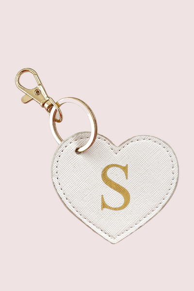 Heart Personalised Key Ring - Soft White