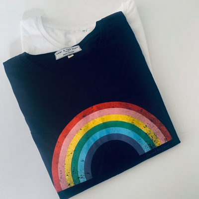 Navy Organic Cotton Distressed Rainbow T-Shirt