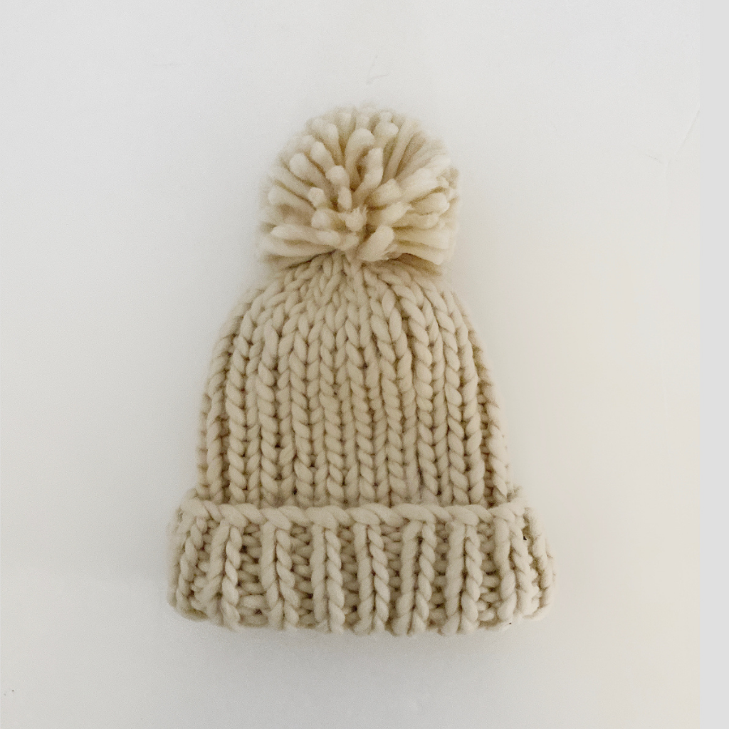 Oversized Hand Knit Pom Pom Beanie