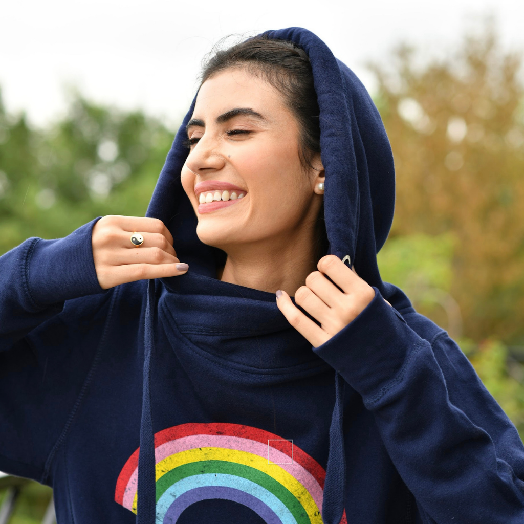 Distressed Navy Rainbow Cowl Neck Hoodie Hari And The Gang