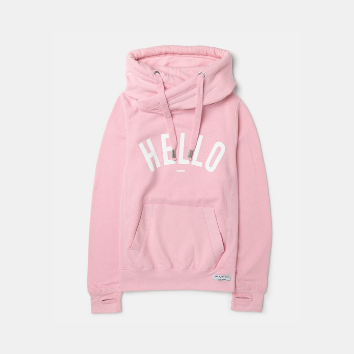 Pink Hello Cowl Neck Hoodie Hari And The Gang