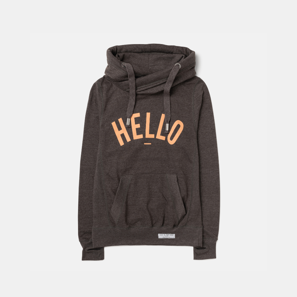 Orange HELLO hoodie in Charcoal
